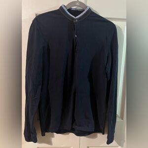 Massimo Dutti Men’s Shirt Henley Cotton Mock Neck Long Sleeve Casual Fit Size S